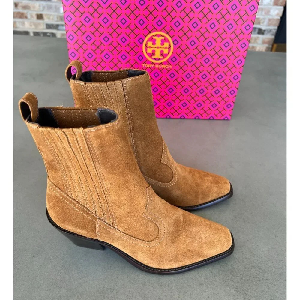 Tory Burch Western Suede Leather Women's Ankle Bootie Rhum Size 5